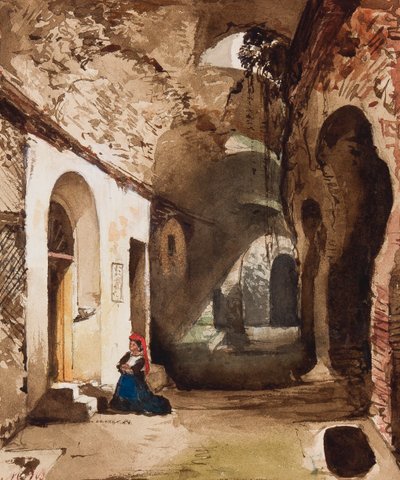 Donna che prega al santuario voltato nell